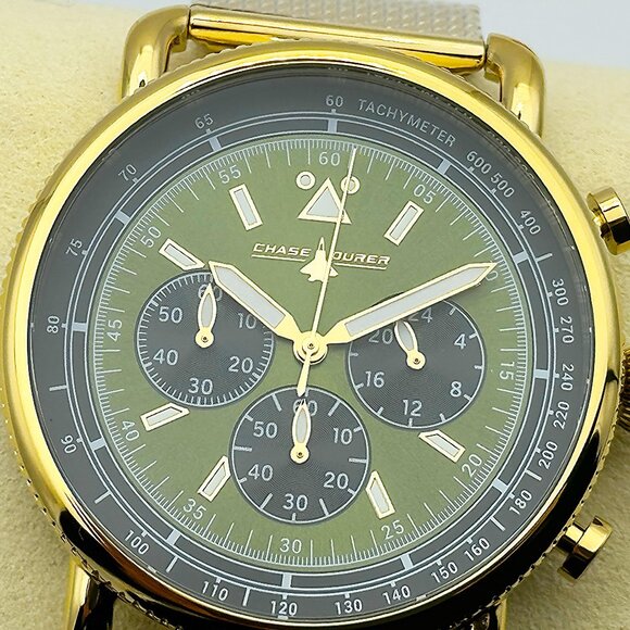 Invicta Chase Durer Flight Aviator 44MM Gold-Tone Case Green Dial Chrono Watch - Picture 1 of 8